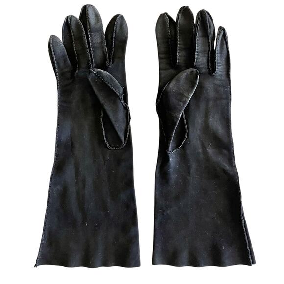 Vintage Leather-Tailored Black Fabric Forearm Long Evening Gloves Size 7 - Picture 4 of 6